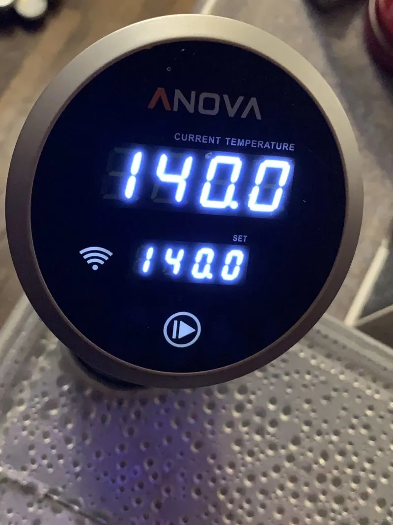 The Anova Sous Vide Machine has reached the ideal temperature.