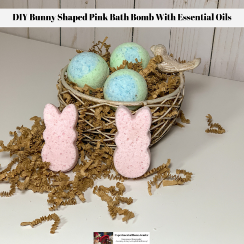 Bunny bath bombs sitting in front of a nest filled with bird egg bath bombs.