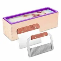 ZYTJ Silicone soap molds kit kit-42 oz Flexible Rectangular Loaf Comes with Wood Box,Stainless Steel Wavy & Straight Scraper for CP and MP Making Supplies
