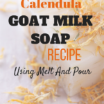 Calendula goat milk soap with calendula flowers on it.