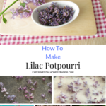 Dried lilac flowers in the top photo. Other flowers used in the potpourri in the bottom photos.