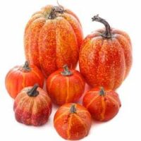Factory Direct Craft Package of 7 Assorted Size Artificial Pumpkins for Halloween, Fall and Thanksgiving Decorating