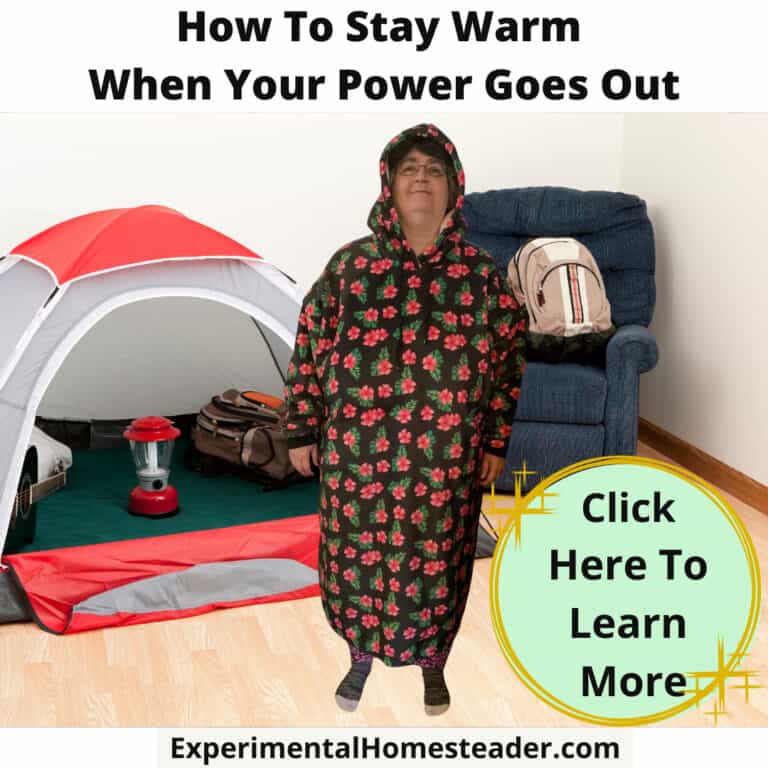 Dry camping tips for staying warm when power goes out on a homestead.