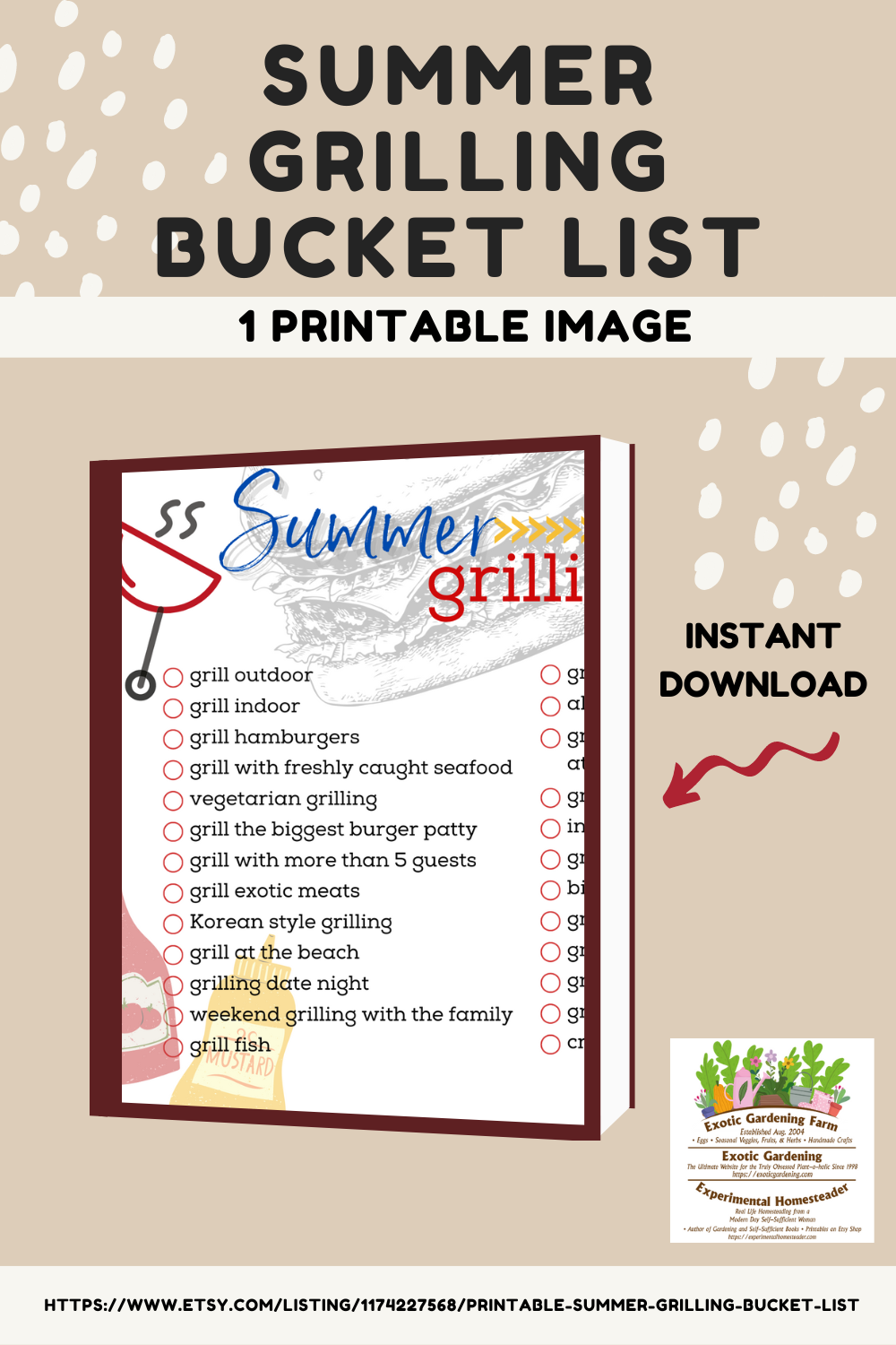 an ad for a printable summer grilling bucket list