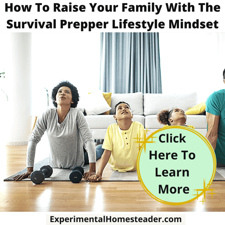 Diverse family practicing yoga at home for survival prep and self-sufficiency lifestyle.