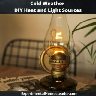 Antique kerosene lamp glowing on a rustic table, symbolizing cold weather DIY heat and light sources.