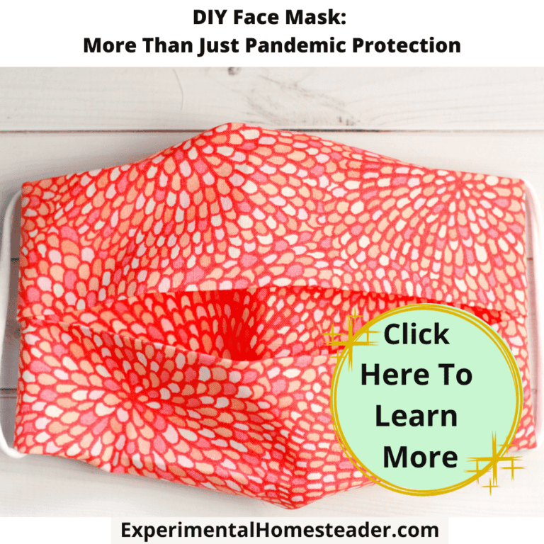 Fabric face mask with coral and pink pattern for pandemic protection and DIY face mask tutorial.