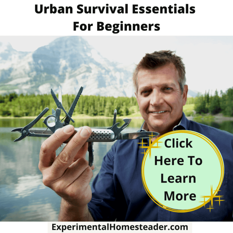Multi-tool survival kit held by man outdoors with mountain background.