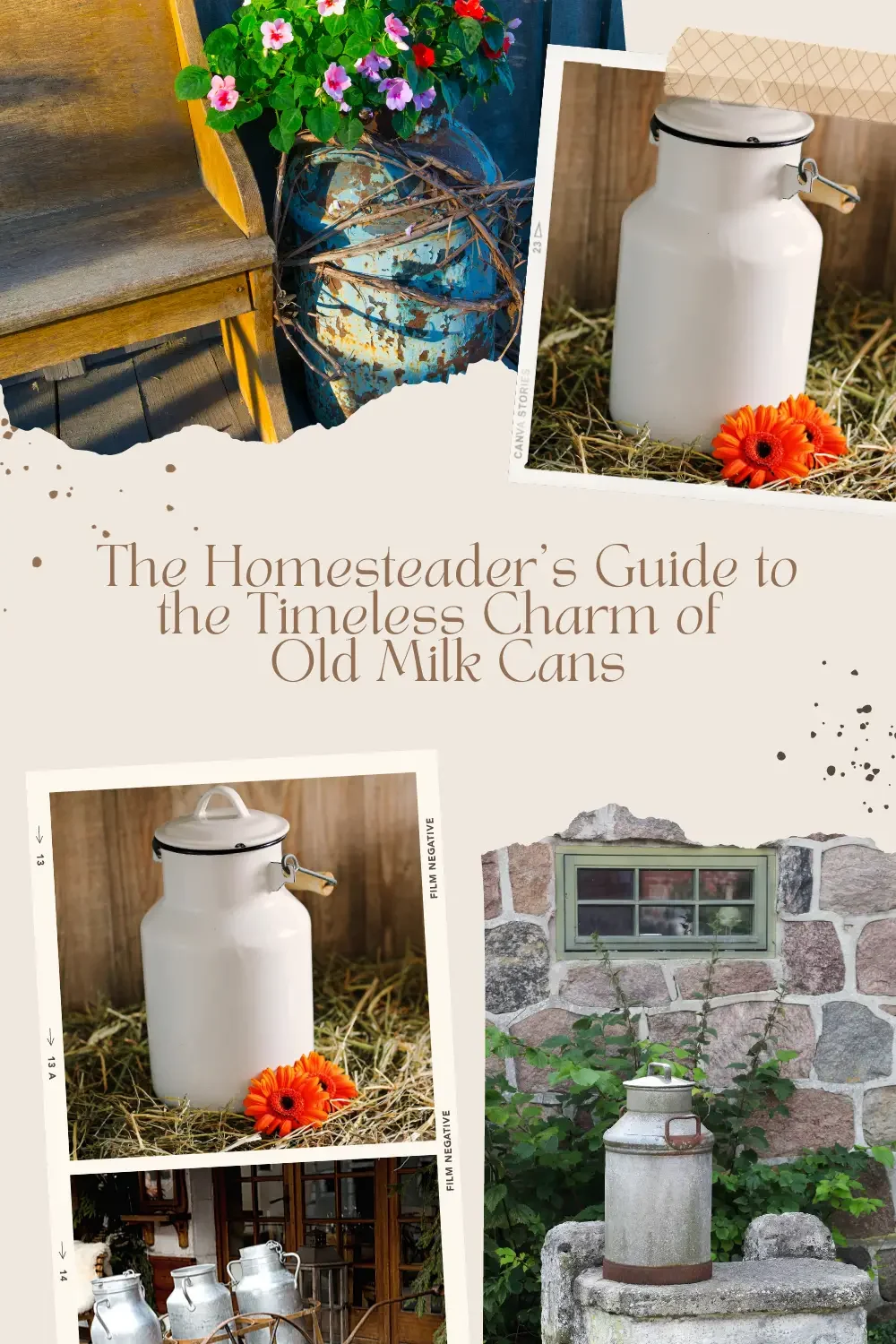 Various old milk cans on display.