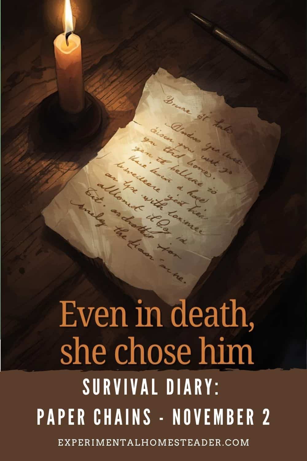 Candlelight letter on a wooden table, captioned