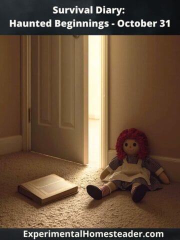 Raggedy Ann doll leaning against a half-open closet door with light spilling in, next to a children’s Bible on the carpet, symbolizing childhood fear and faith in Survival Diary: Haunted Beginnings.