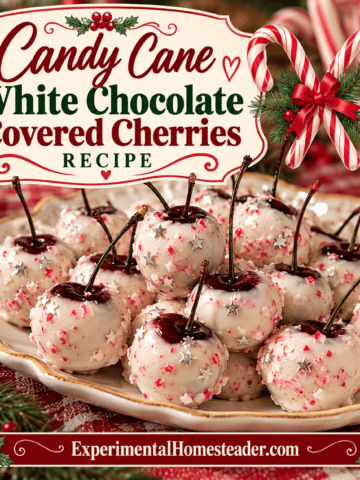 Candy Cane White Chocolate Covered Cherries - blog and Pinterest image