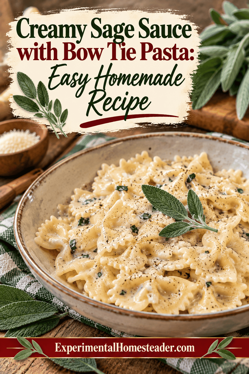 Creamy sage sauce and bow-tie pasta