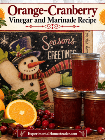 Featured image for homemade orange-cranberry vinegar and marinade with oranges and cranberries.